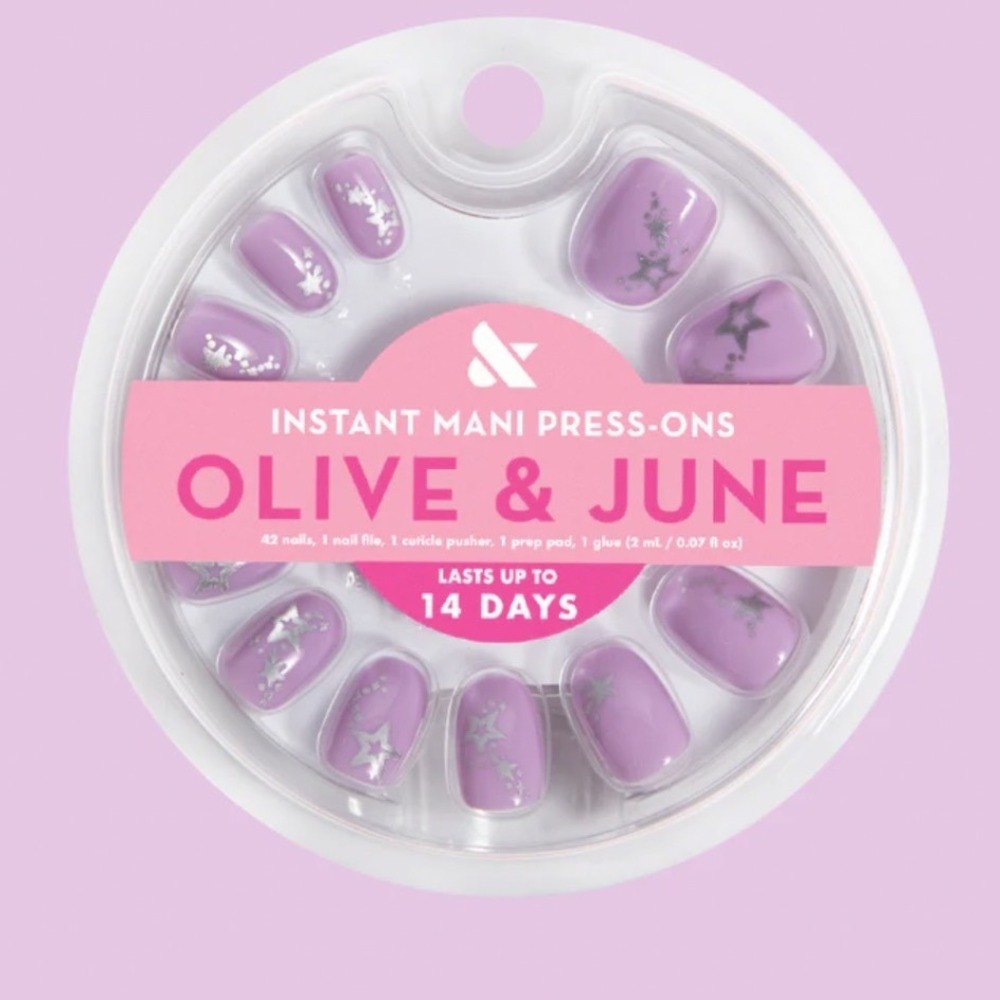 Olive & June Lavender Iridescent Stars Press On Nails Round Extra Short 42ct